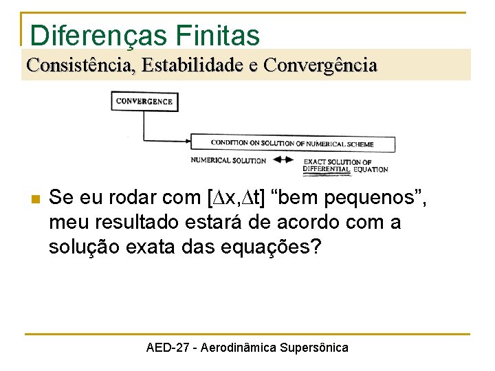 Diferenças Finitas Consistência, Estabilidade e Convergência n Se eu rodar com [∆x, ∆t] “bem