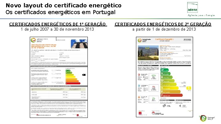 Novo layout do certificado energético Os certificados energéticos em Portugal CERTIFICADOS ENERGÉTICOS DE 1ª