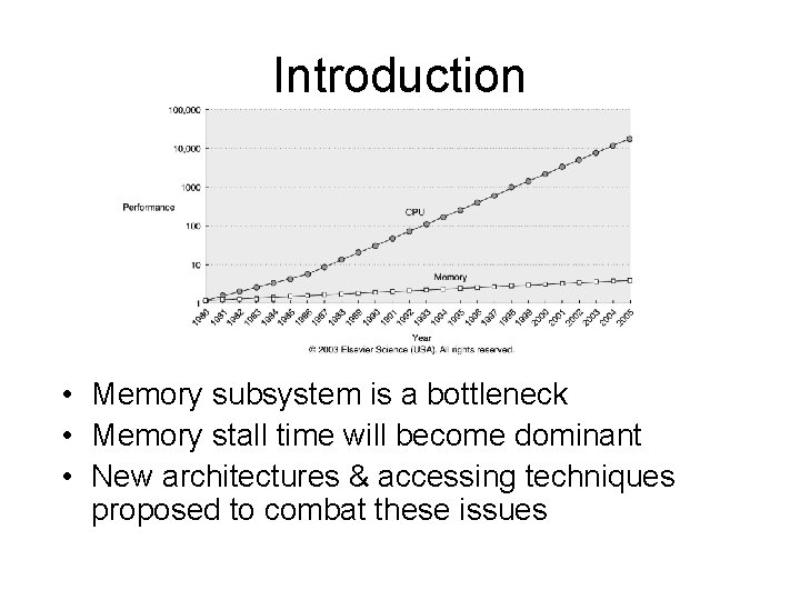 Introduction • Memory subsystem is a bottleneck • Memory stall time will become dominant Introduction • Memory subsystem is a bottleneck • Memory stall time will become dominant