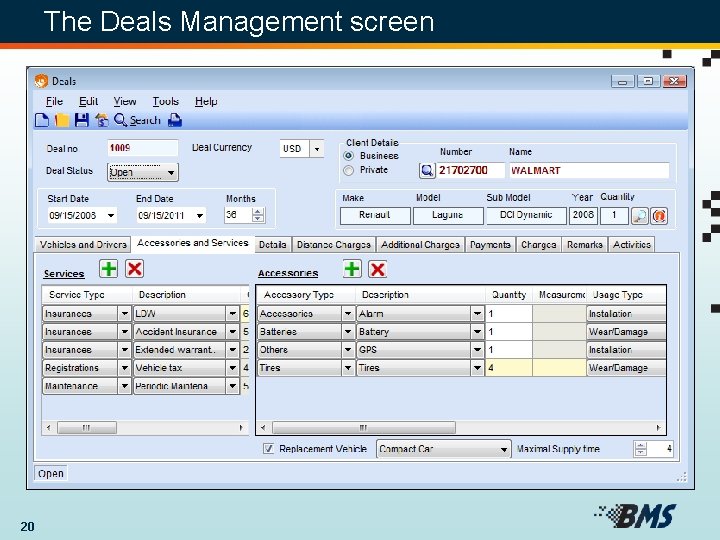 The Deals Management screen 20 