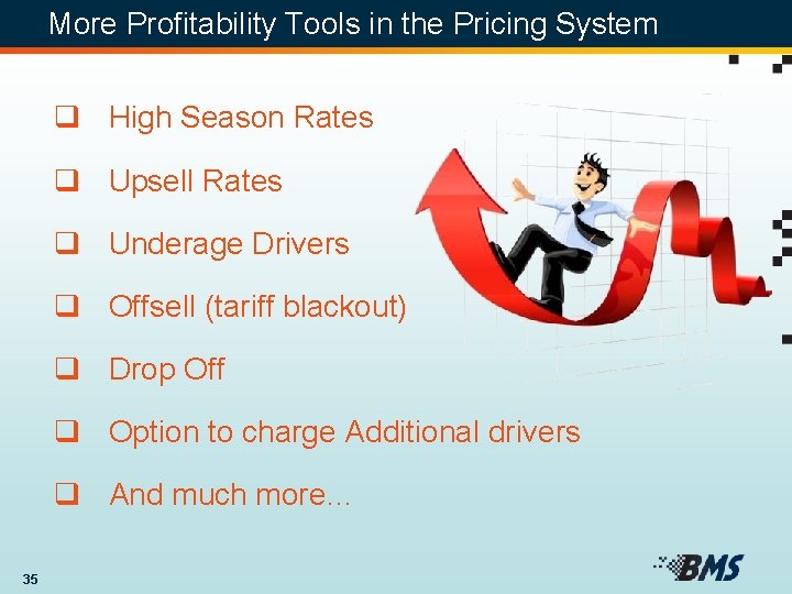 More Profitability Tools in the Pricing System q High Season Rates q Upsell Rates