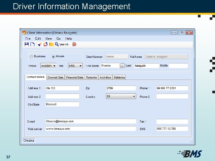 Driver Information Management 37 