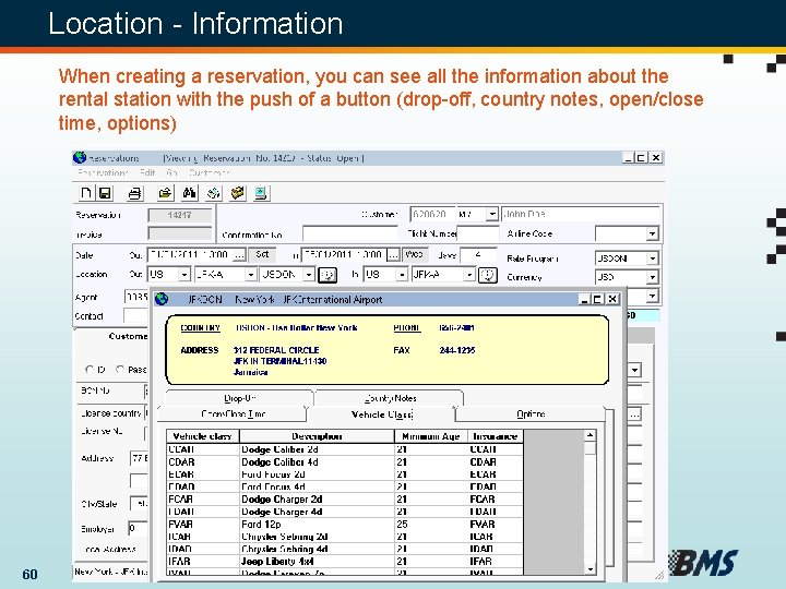 Location - Information When creating a reservation, you can see all the information about