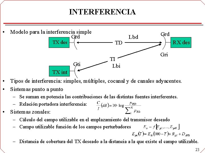 INTERFERENCIA • Modelo para la interferencia simple Gtd TX des Gti TD TI Lbi INTERFERENCIA • Modelo para la interferencia simple Gtd TX des Gti TD TI Lbi