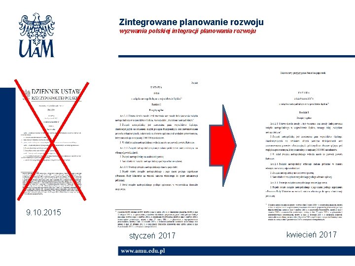 Zintegrowane planowanie rozwoju wyzwania polskiej integracji planowania rozwoju 9. 10. 2015 styczeń 2017 kwiecień