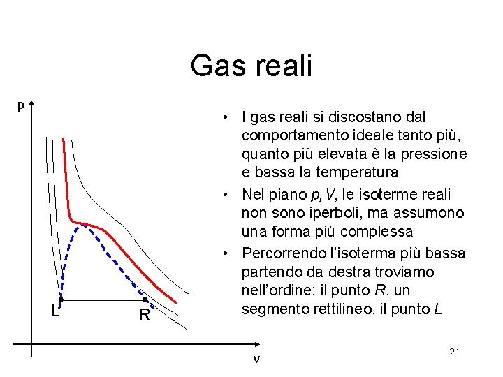 Gas reali p L R • I gas reali si discostano dal comportamento ideale