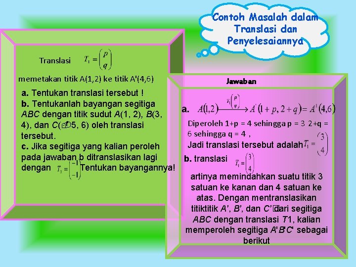 Contoh Masalah dalam Translasi dan Penyelesaiannya Translasi memetakan titik A(1, 2) ke titik A'(4,