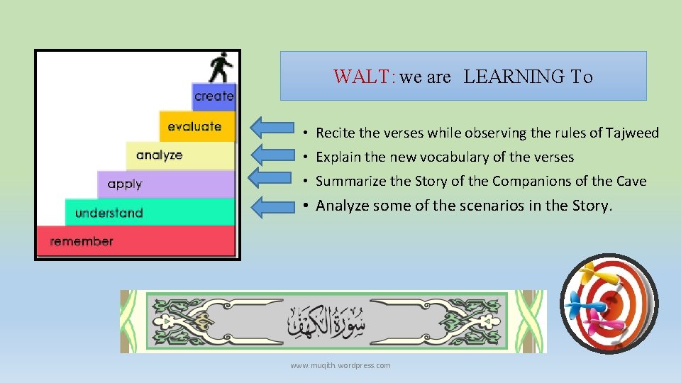 WALT: we are LEARNING To • Recite the verses while observing the rules of