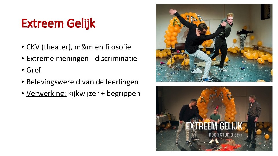 Extreem Gelijk • CKV (theater), m&m en filosofie • Extreme meningen - discriminatie •