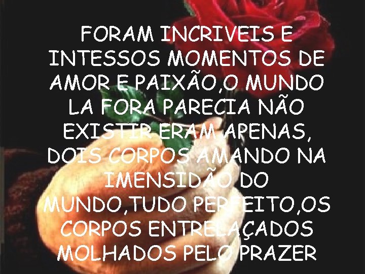 FORAM INCRIVEIS E INTESSOS MOMENTOS DE AMOR E PAIXÃO, O MUNDO LA FORA PARECIA