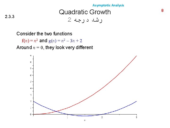 Asymptotic Analysis 2. 3. 3 Quadratic Growth 2 ﺭﺷﺪ ﺩﺭﺟﻪ Consider the two functions