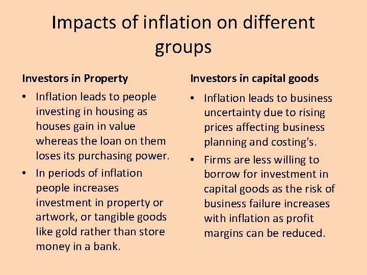 Impacts of inflation on different groups Investors in Property • Inflation leads to people Impacts of inflation on different groups Investors in Property • Inflation leads to people