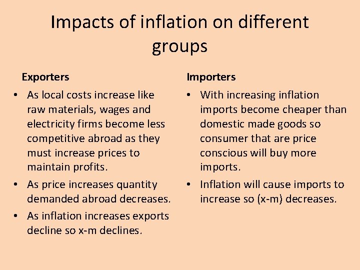 Impacts of inflation on different groups Exporters • As local costs increase like raw Impacts of inflation on different groups Exporters • As local costs increase like raw