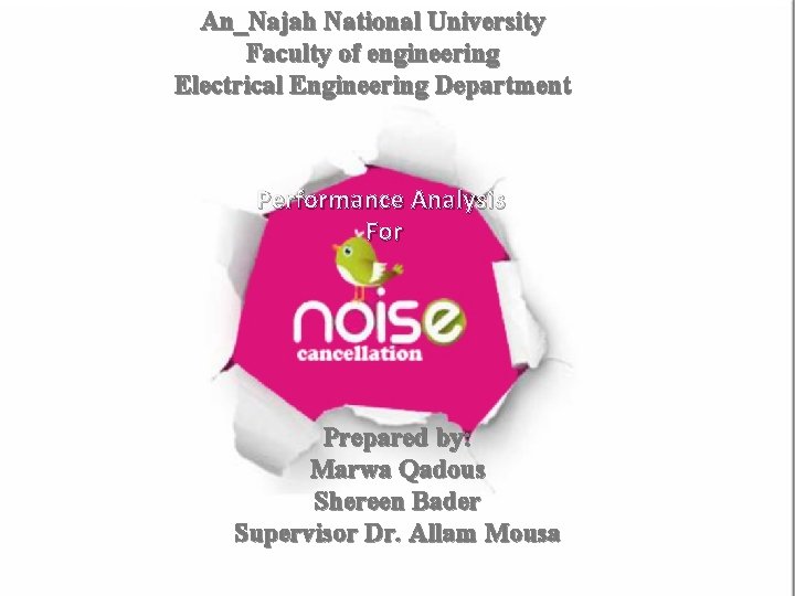 An_Najah National University Faculty of engineering Electrical Engineering Department Performance Analysis For Prepared by: