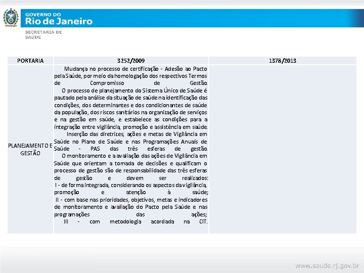 PORTARIA 3252/2009 Mudança no processo de certificação - Adesão ao Pacto pela Saúde, por