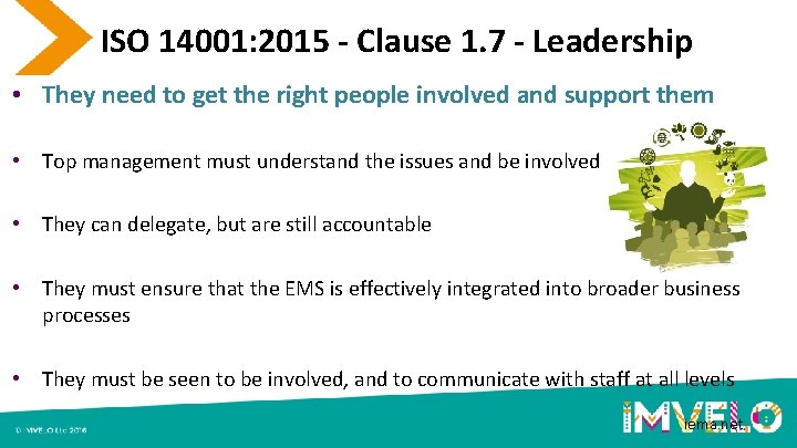 ISO 14001: 2015 - Clause 1. 7 - Leadership • They need to get