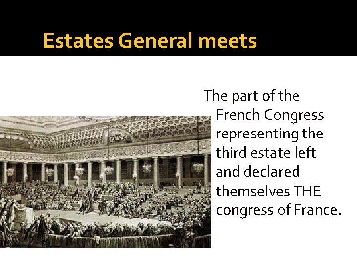 Estates General meets The part of the French Congress representing the third estate left