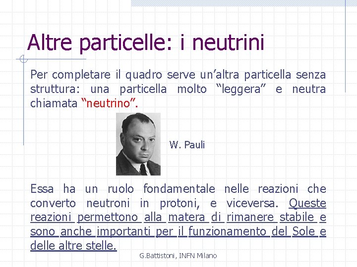 Altre particelle: i neutrini Per completare il quadro serve un’altra particella senza struttura: una