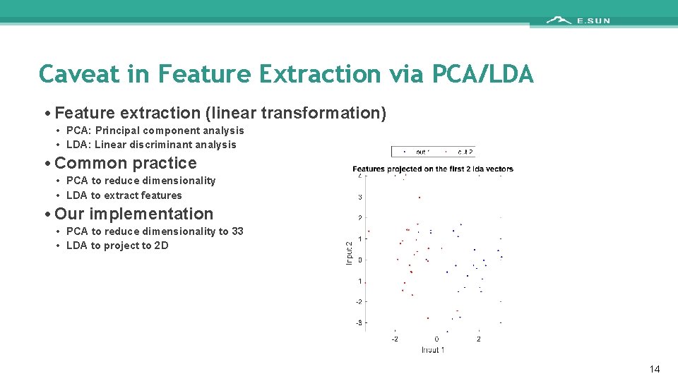 Caveat in Feature Extraction via PCA/LDA • Feature extraction (linear transformation) • PCA: Principal