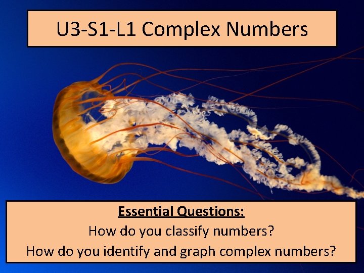 U 3 -S 1 -L 1 Complex Numbers Essential Questions: How do you classify