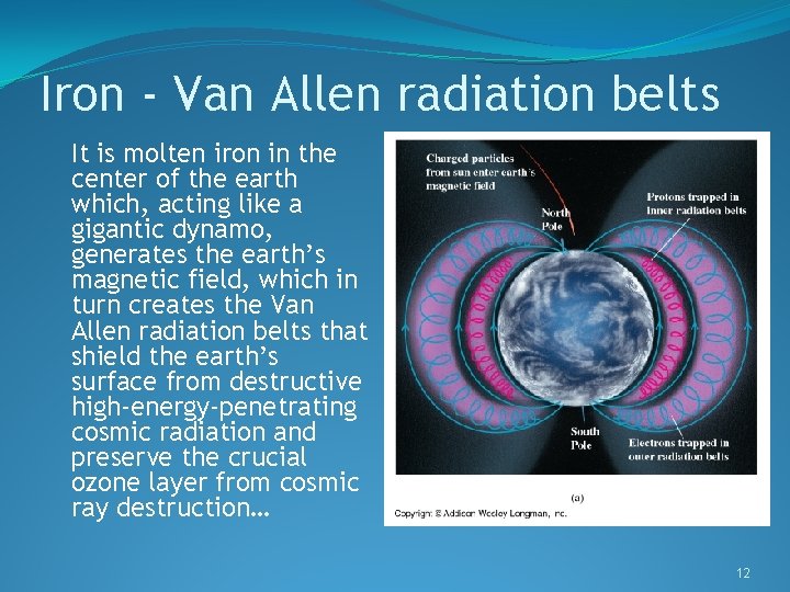 Iron - Van Allen radiation belts It is molten iron in the center of