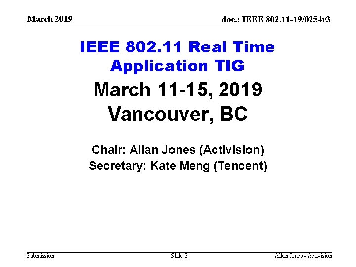 March 2019 doc. : IEEE 802. 11 -19/0254 r 3 IEEE 802. 11 Real