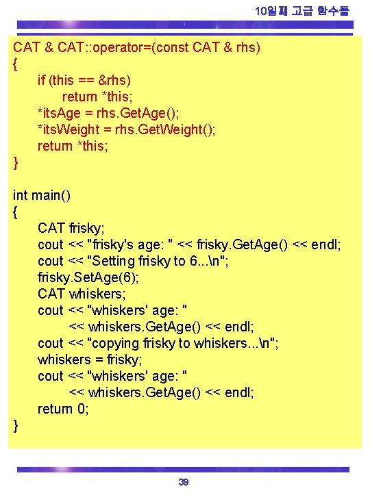 10일째 고급 함수들 CAT & CAT: : operator=(const CAT & rhs) { if (this