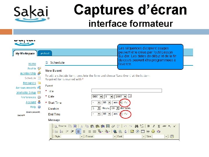 Captures d’écran interface formateur 