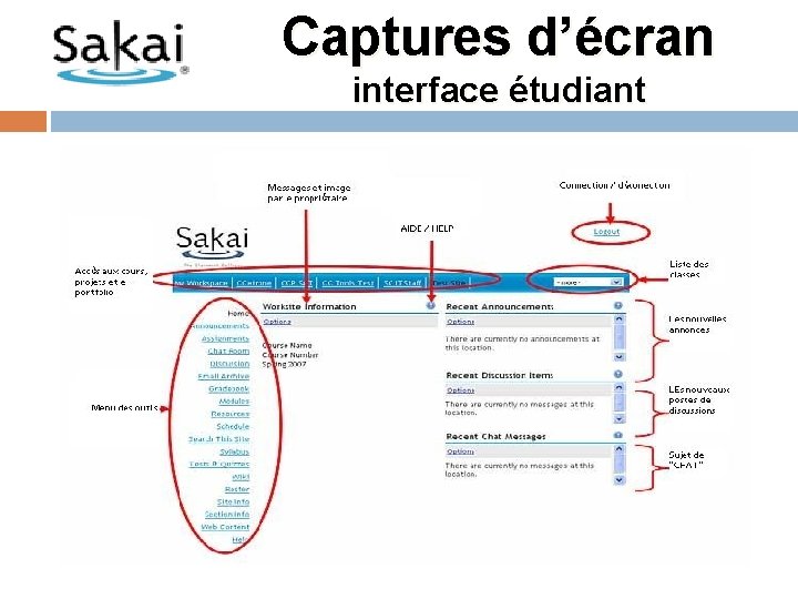 Captures d’écran interface étudiant 