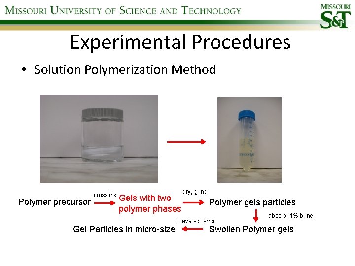 Experimental Procedures • Solution Polymerization Method Polymer precursor crosslink Gels with two polymer phases