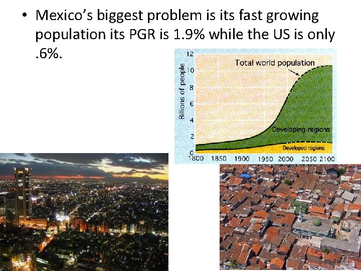  • Mexico’s biggest problem is its fast growing population its PGR is 1.