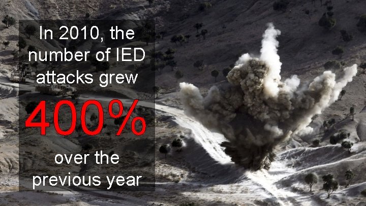 In 2010, the number of IED attacks grew 400% over the previous year 