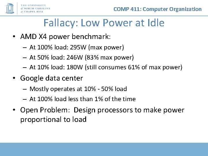 COMP 411: Computer Organization Fallacy: Low Power at Idle • AMD X 4 power