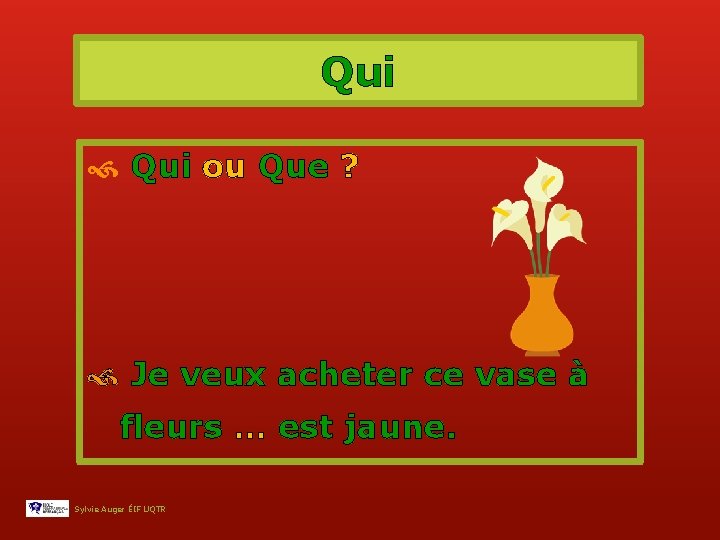 Qui ou Que ? Je veux acheter ce vase à fleurs … est jaune.