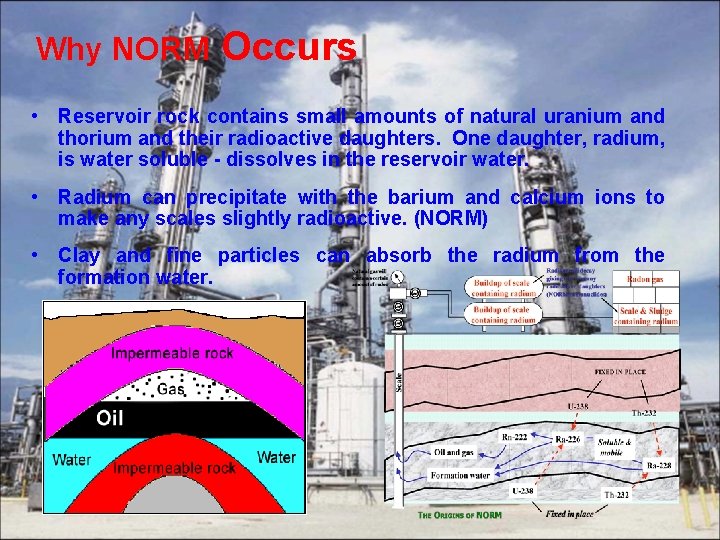 Why NORM Occurs • Reservoir rock contains small amounts of natural uranium and thorium