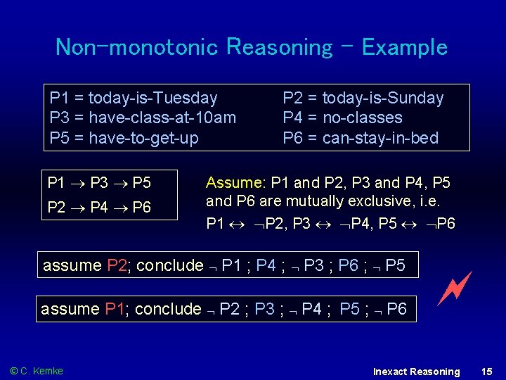 Non-monotonic Reasoning - Example P 1 = today-is-Tuesday P 3 = have-class-at-10 am P