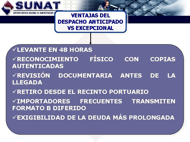 VENTAJAS DEL DESPACHO ANTICIPADO VS EXCEPCIONAL üLEVANTE EN 48 HORAS üRECONOCIMIENTO AUTENTICADAS üREVISIÓN LLEGADA