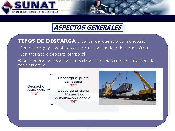 ASPECTOS GENERALES TIPOS DE DESCARGA a opción del dueño o consignatario: -Con descarga y