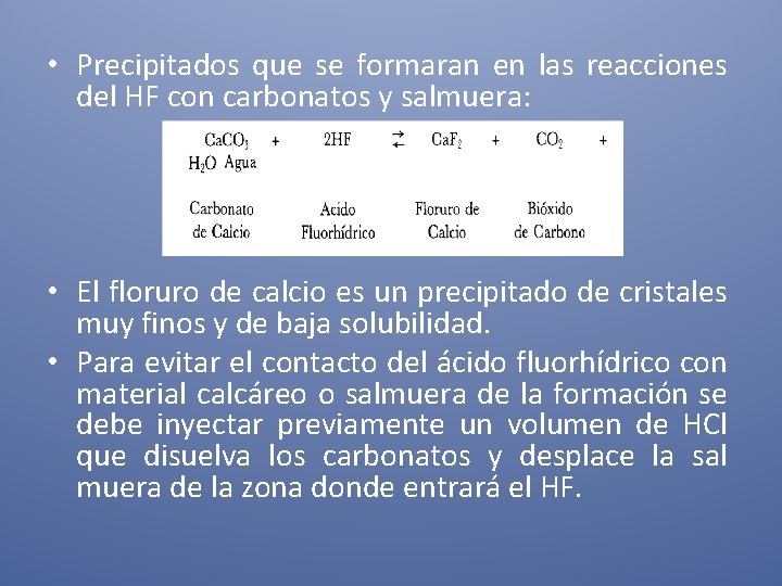  • Precipitados que se formaran en las reacciones del HF con carbonatos y