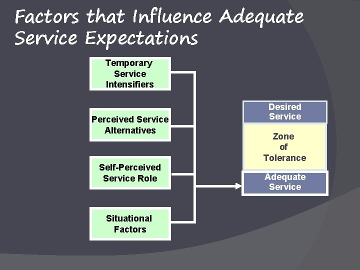 Factors that Influence Adequate Service Expectations Temporary Service Intensifiers Perceived Service Alternatives Self-Perceived Service