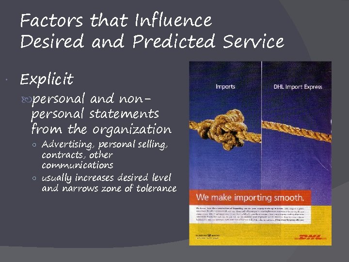Factors that Influence Desired and Predicted Service Explicit personal and non- personal statements from