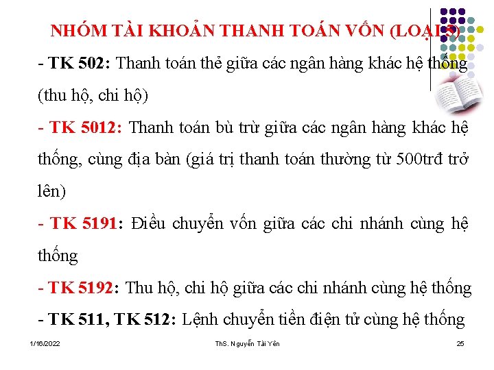 NHÓM TÀI KHOẢN THANH TOÁN VỐN (LOẠI 5) - TK 502: Thanh toán thẻ