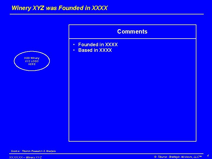 Winery XYZ was Founded in XXXX Comments • Founded in XXXX • Based in