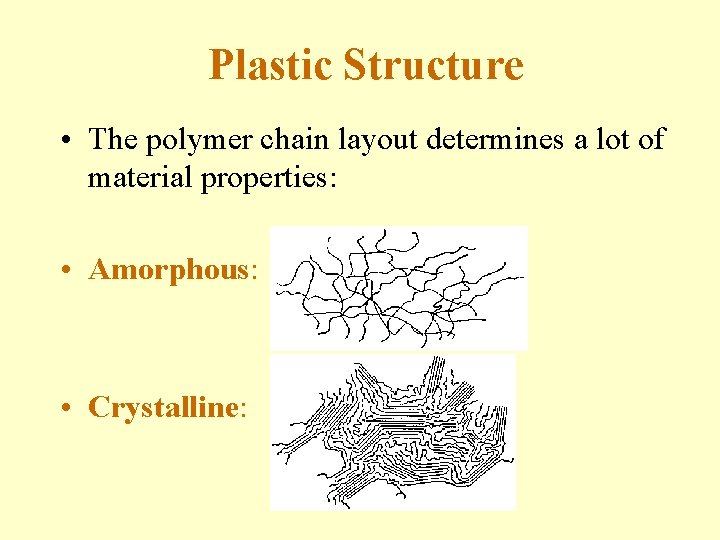 Plastic Structure • The polymer chain layout determines a lot of material properties: •