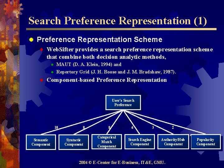 Search Preference Representation (1) ® Preference Representation Scheme ® Web. Sifter provides a search