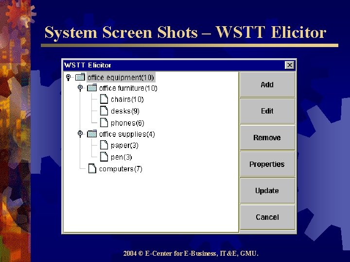 System Screen Shots – WSTT Elicitor 2004 © E-Center for E-Business, IT&E, GMU. 