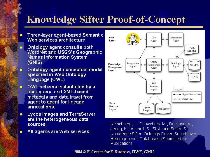 Knowledge Sifter Proof-of-Concept ® Three-layer agent-based Semantic Web services architecture ® Ontology agent consults