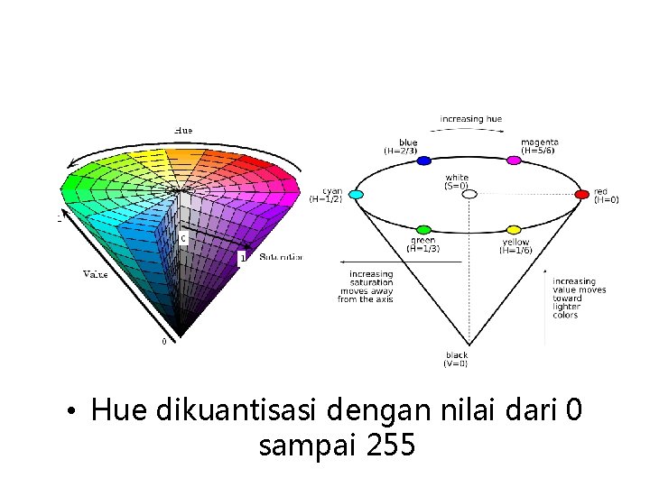  • Hue dikuantisasi dengan nilai dari 0 sampai 255 