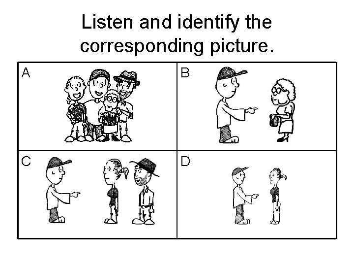 Listen and identify the corresponding picture. A B C D 