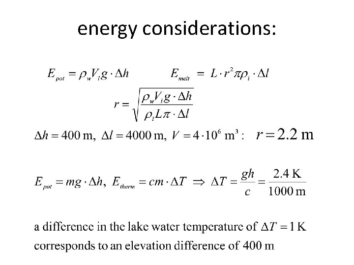 energy considerations: 